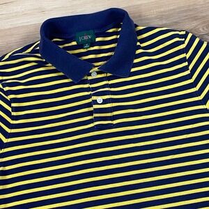 J.Crew Polo Shirt Mens M Striped Cotton Classic Yellow Navy Blue Heritage Casual